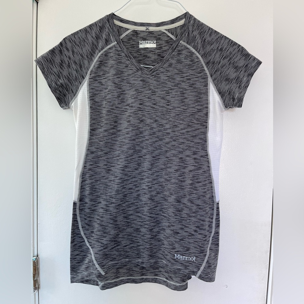 Marmot Women's Striped V-Neck Active Tee — Black & White